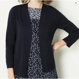 J Jill Black Lightweight Open Cardigan 3/4 Sleeve Organic Cotton Large
